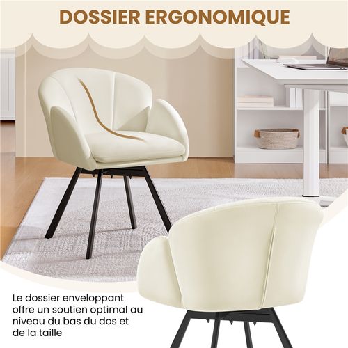 Chaise De Salon Design Fleur En Velours Rotatif à 360° Beige