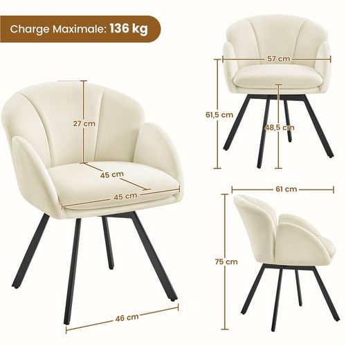 Chaise De Salon Design Fleur En Velours Rotatif à 360° Beige