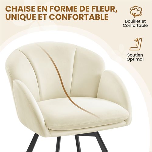 Chaise De Salon Design Fleur En Velours Rotatif à 360° Beige