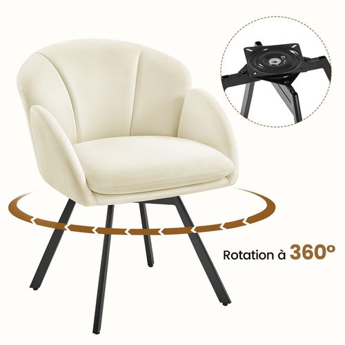 Chaise De Salon Design Fleur En Velours Rotatif à 360° Beige