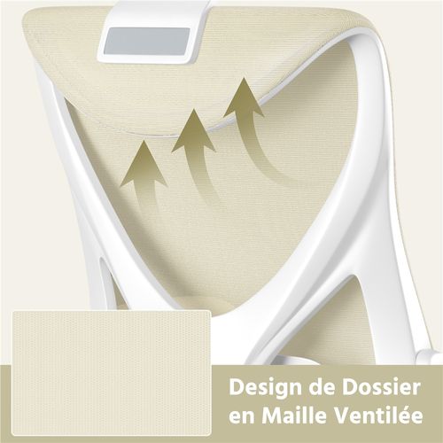 Chaise De Bureau Ergonomique En Maille Avec Accoudoirs Relevables à 90° Charge Max 150kg beige