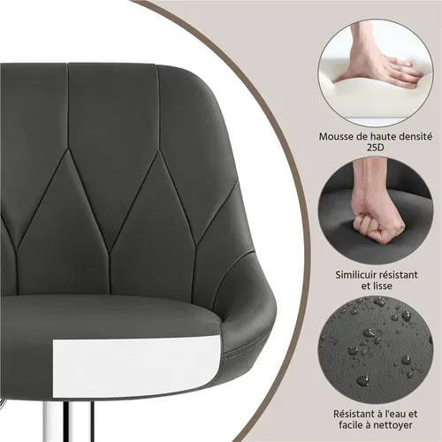 Lot De 6 Tabourets De Bar Moderne Avec Assise Pivotante Réglable En Hauteur Gris Foncé