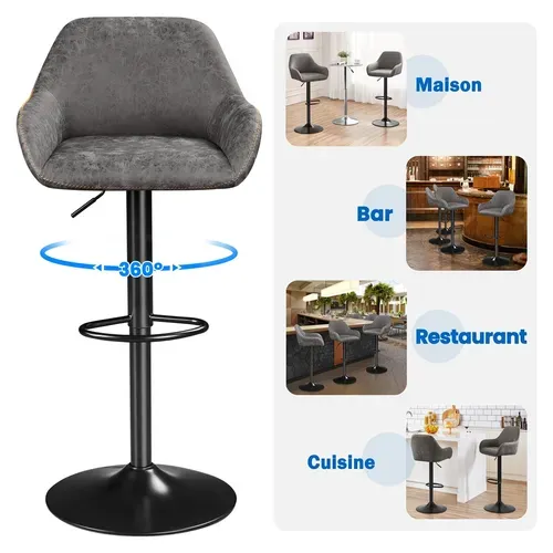 Lot De 4 Tabourets De Bar Vintage En Simili Pu Gris