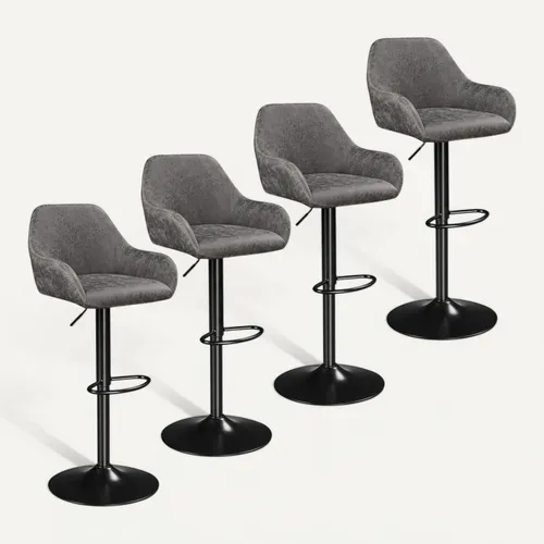 Lot De 4 Tabourets De Bar Vintage En Simili Pu Gris