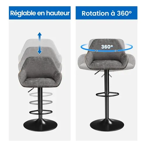 Lot De 4 Tabourets De Bar Vintage En Simili Pu Gris