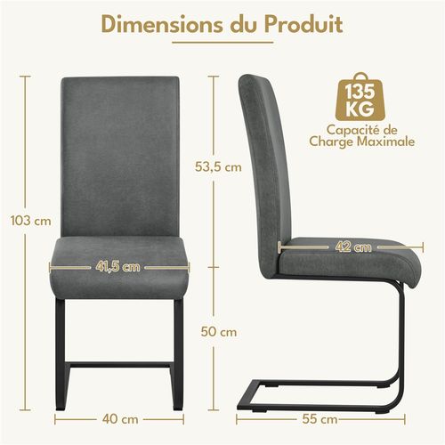 Lot De 2 Chaises De Salle à Manger Chaises Cantilever Avec Pieds Métalliques En U