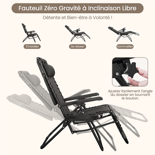 Fauteuil Zéro Gravité Extérieur Avec Pare-soleil Gris Foncé