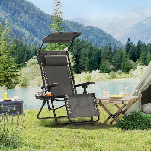 Fauteuil Zéro Gravité Extérieur Avec Pare-soleil Gris Foncé