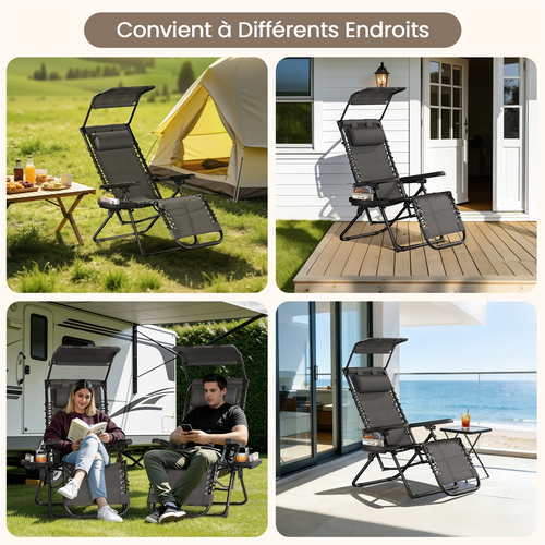 Fauteuil Zéro Gravité Extérieur Avec Pare-soleil Gris Foncé