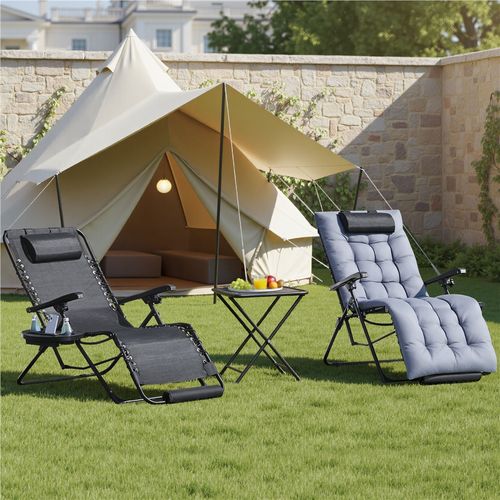 Fauteuil De Jardin Zéro Gravité Extensible Avec Coussin Noir