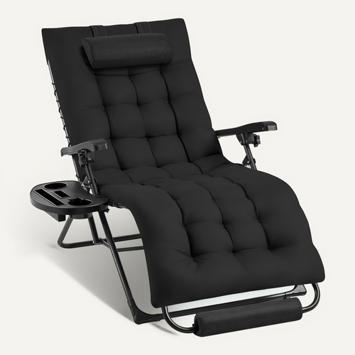 Fauteuil De Jardin Zéro Gravité Extensible Avec Coussin Noir