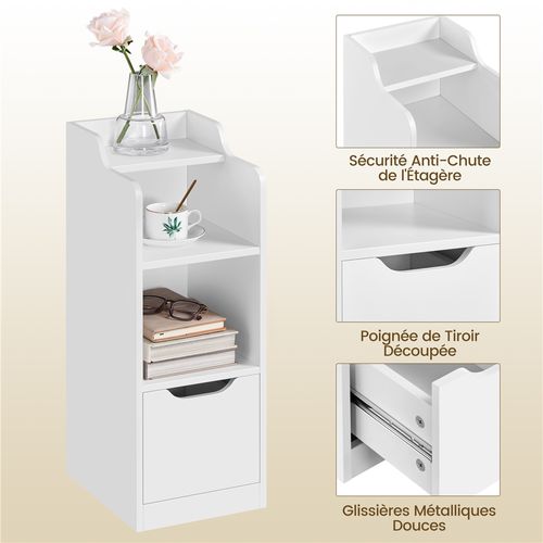 Table De Nuit étroite Avec 1 Tiroir Avec 2 Compartiments Ouverts Blanc