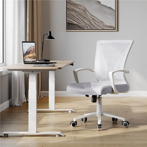 Chaise Bureau En Mesh Inclinable Pivotant Assise Réglable 35-45 Cm Charge 136 Kg Gris Clair