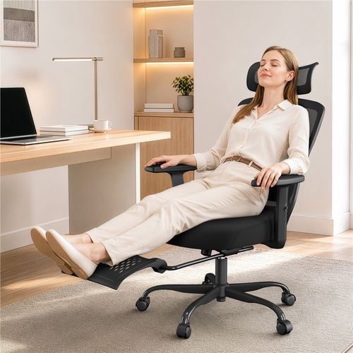 Chaise De Bureau Ergonomique En Maille Respirante Avec Appui-tête, Repose-pieds Et Charge 150 Kg