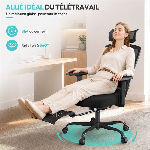 Chaise De Bureau Ergonomique En Maille Respirante Avec Appui-tête, Repose-pieds Et Charge 150 Kg