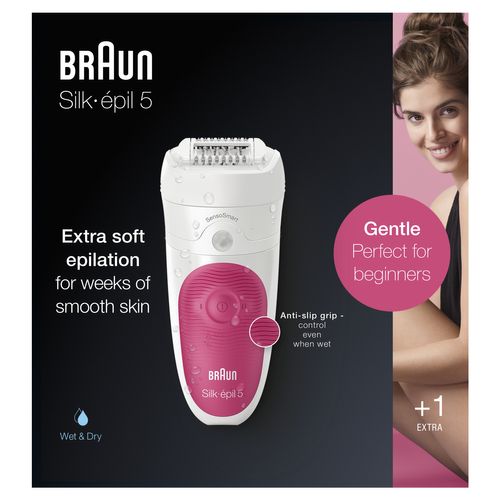 Épilateur Silk-épil 5 5/500 Sensosmart Rose, Blanc 28 Pince(s)