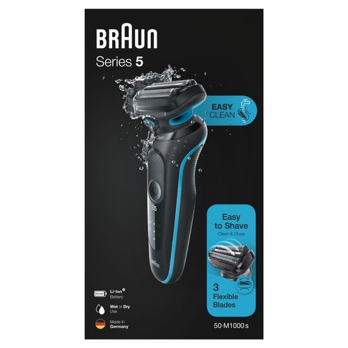 Rasoir Pour Homme Series 5 50-m1000s Rasoir À Grille Noir, Bleu