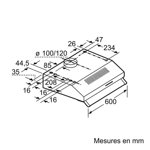 Hotte visière 60 cm 350m3/h Acier Inoxydable - Dul63cc50