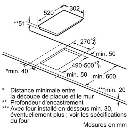 Table Induction Domino 30cm 2 Foyers - Ex375fxb1e