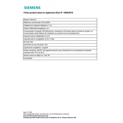 Réfrigérateur 1 porte encastrable - Ki72lade0