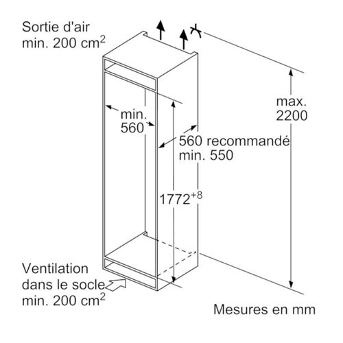Réfrigérateur congélateur encastrable 177 cm 260l froid ventilé - Ki86nvfe0