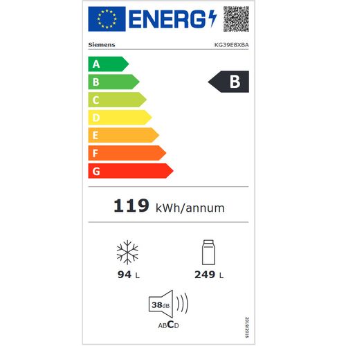 Réfrigérateur Combiné 60cm 343l Lowfrost Kg39e8xba