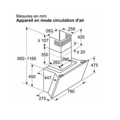 Hotte Décorative Inclinée 80cm 432m3/h Noir Lc81kan60