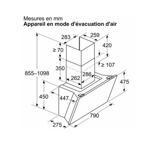Hotte Décorative Inclinée 80cm 432m3/h Noir Lc81kan60