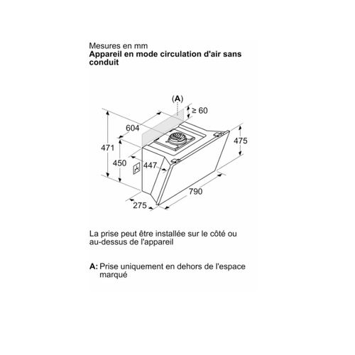 Hotte Décorative Inclinée 80cm 432m3/h Noir Lc81kan60