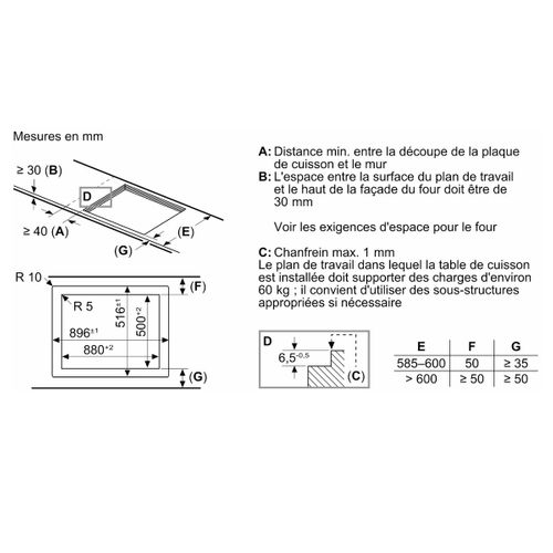 Table De Cuisson Induction 90cm 5 Feux 1100w Noir T69ptx4l0