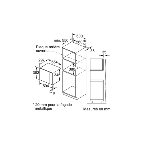 Micro-ondes Gril Encastrable 20l 800w - Grill 1000w - Inox - Bel524ms0