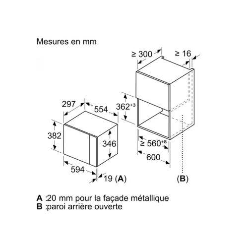 Micro-onde encastrable 20l 800 watts - Bfl520mb0