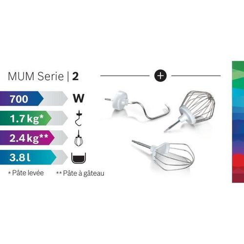 Robot Pâtissier Serie 2 Mums2aw00 - 700 W - 4 Vitesses - 3,8 L - Blanc