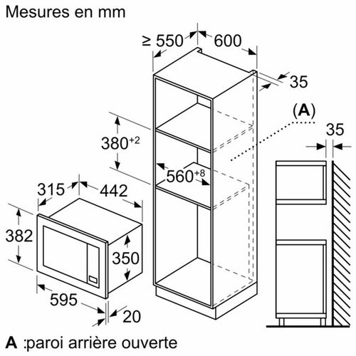 Four micro-ondes encastrable 20l 800 watts - Bfl623mb3
