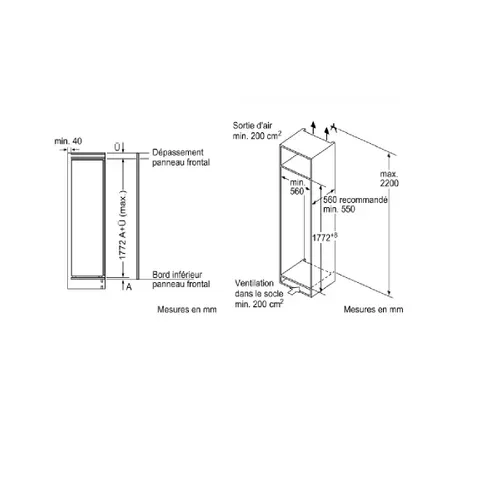 Réfrigérateur 1 Porte Intégrable à Pantographe 310l Blanc Kir81vfe0