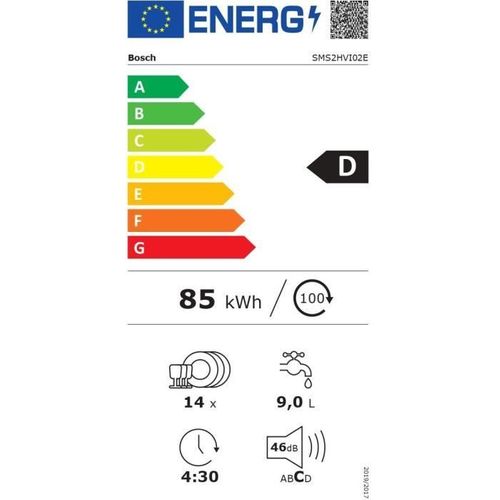 Lave-vaisselle Pose Libre  Sms2hvi02e Ser2 - 14 Couverts - Induction - L60cm - 46 dB - Tiroir à Couv