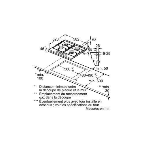 Table De Cuison Gaz 60cm 4 Feux 7500w Inox - Pgp6b5k90