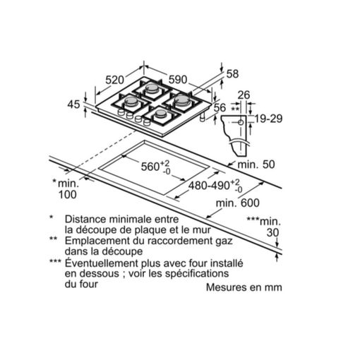 Table De Cuisson Gaz 60cm 4 Feux 7500w - Ppp6a6i40