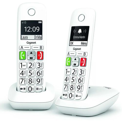 Téléphone Fixe Sans Fil - E290 Duo Blanc - Grand Écran - Larges Touches - Audio Boost