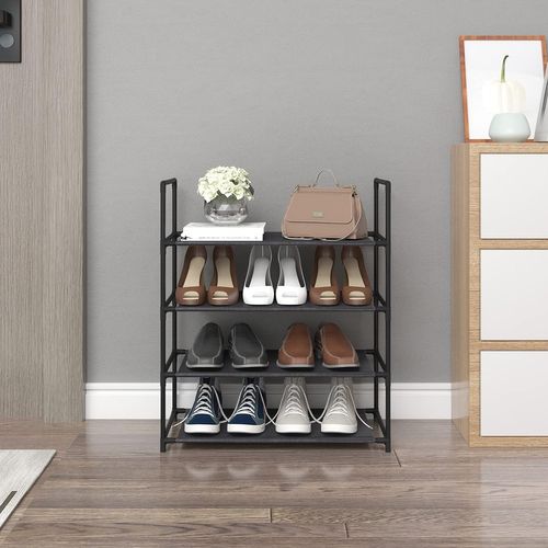 Etagères à Chaussures 4 Couches Pour 12 Paires. Meuble à Chaussures 60x28x71cm. Noir