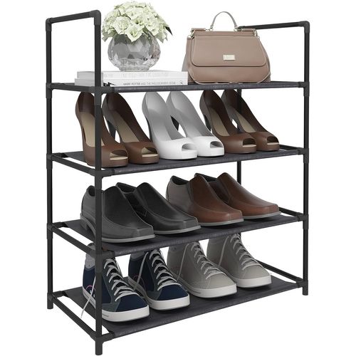Etagères à Chaussures 4 Couches Pour 12 Paires. Meuble à Chaussures 60x28x71cm. Noir