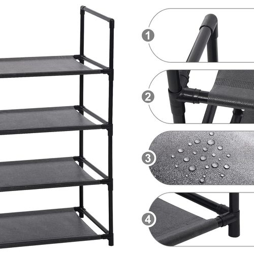 Etagères à Chaussures 4 Couches Pour 12 Paires. Meuble à Chaussures 60x28x71cm. Noir