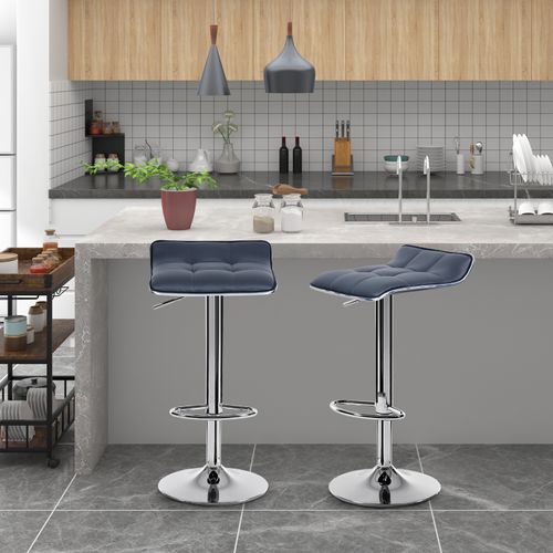 Lot De 2 Tabouret De Bar En Cuir Synthétique-Tabouret De Bar Pivotant-Hauteur Réglable-Gris