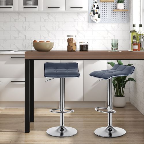 Lot De 2 Tabouret De Bar En Cuir Synthétique-Tabouret De Bar Pivotant-Hauteur Réglable-Gris