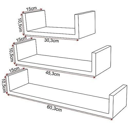 Lot De 3 Etagères Murale - Bois Mdf - Noir - Epaisseur De 2 Cm