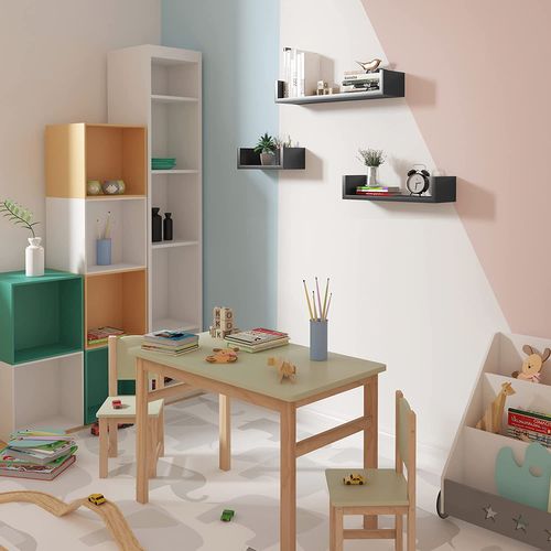 Lot De 3 Etagères Murale - Bois Mdf - Noir - Epaisseur De 2 Cm