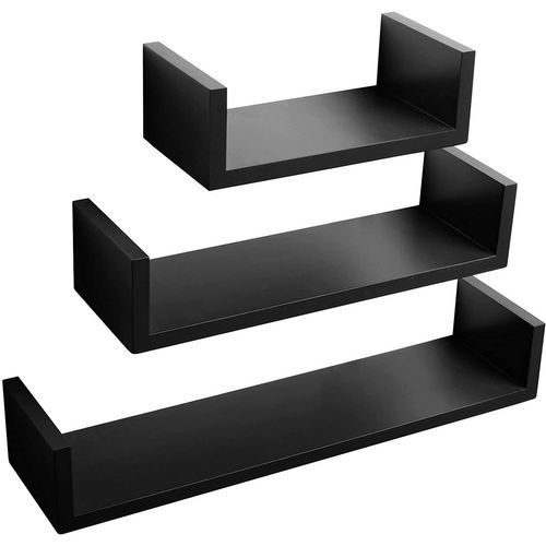 Lot De 3 Etagères Murale - Bois Mdf - Noir - Epaisseur De 2 Cm