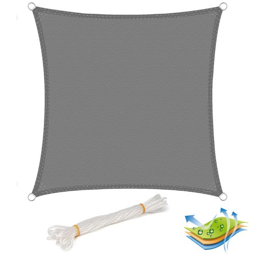 Voile D’ombrage 4x4 M Carré En Hdpe.protection Contre Le Soleil. Gris