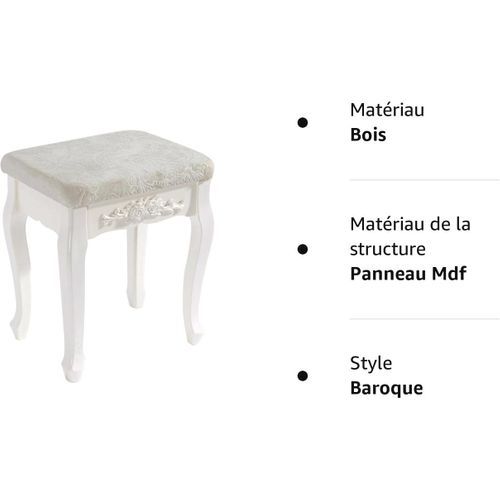 Tabouret De Coiffeuse. Chaise De Maquillage. Blanc Crème. 37x30x50cm.