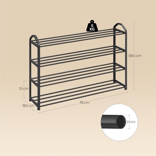 Etagère à Chaussures De 4 Étages. Meuble à Chaussure Pour 16 Paires De Chaussures. 79x19.5x62cm.Noir